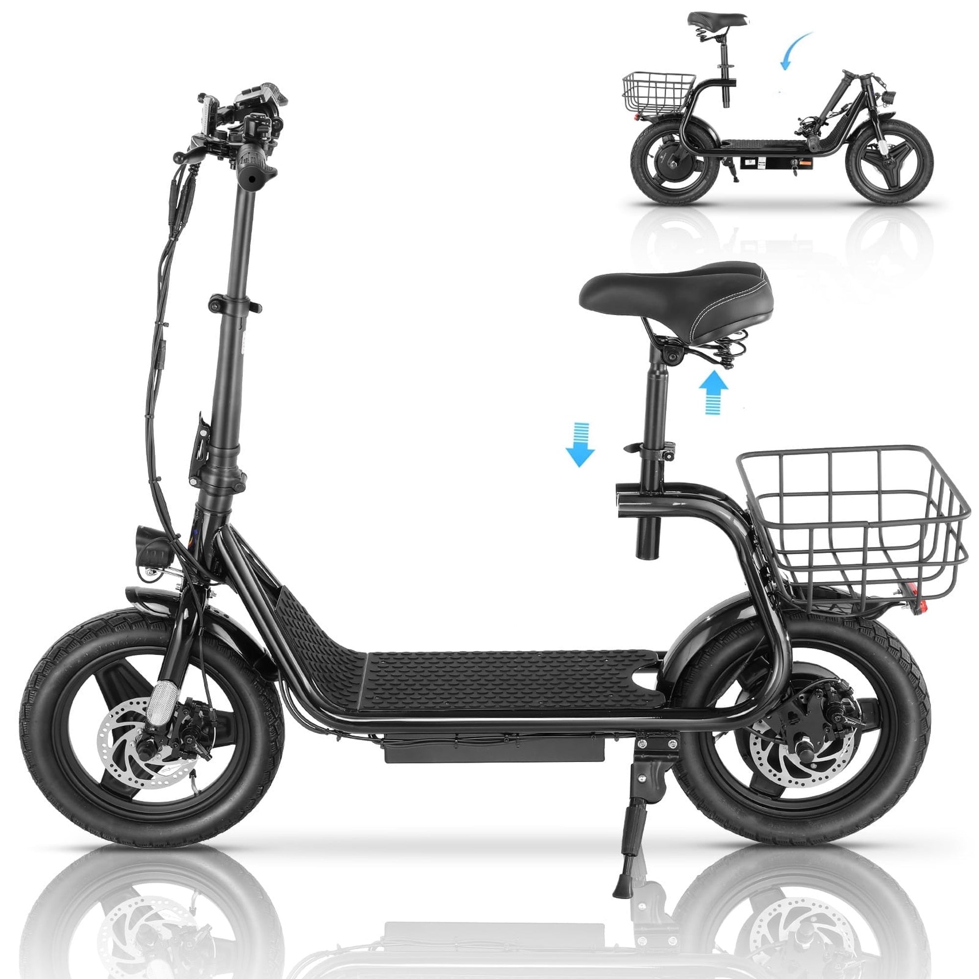Adult Electric Scooter with Seat, 750W Motor, 14-Inch Pneumatic