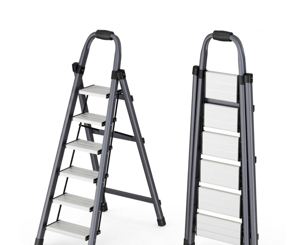 6-Step Folding Step Ladder with Handrail, Wide Anti-Slip Pedals