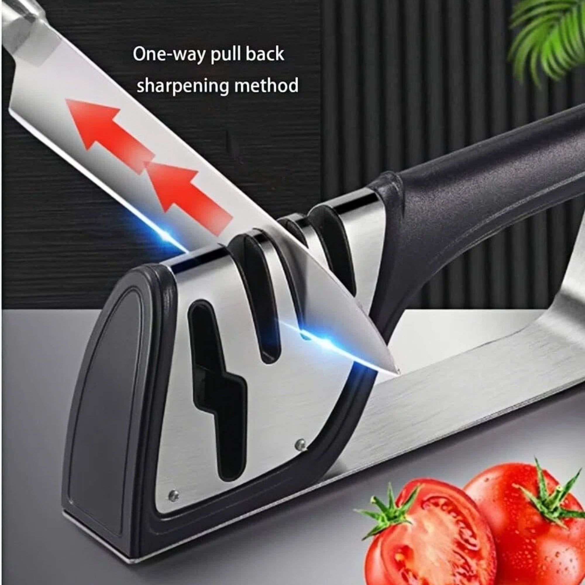 4-in-1 Knife Sharpener Professional Kitchen Knife & Scissor Sharpener with 3-Stage Sharpening System Anti-Slip Base, Ergonomic Handle, Stainless Steel Design for Home & Chef Use