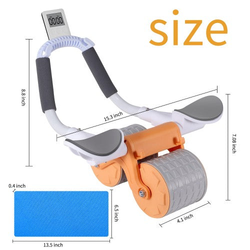 Automatic Rebound Abdominal Wheel, Excercise Ab Roller Wheel with Elbow Support, Phone Holder, Timer, Anti-Slip Pad (Orange)