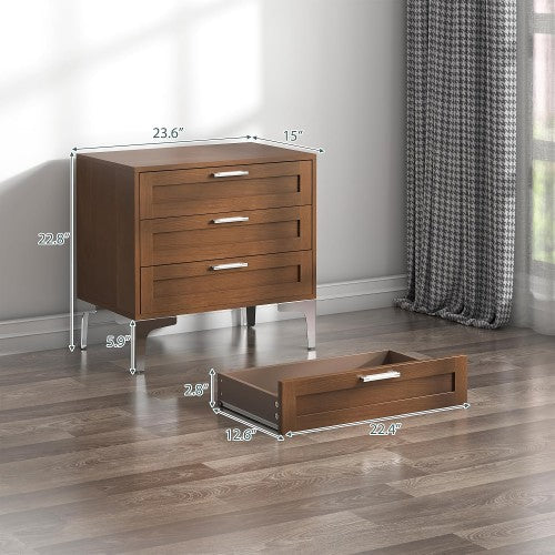 Accent Storage Cabinet, 3-Drawer Bedside Table Nightstand with Metal Legs for Home, Living Room, Bedroom