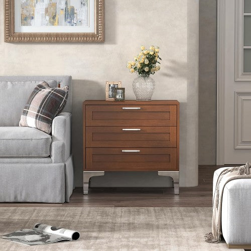 Accent Storage Cabinet, 3-Drawer Bedside Table Nightstand with Metal Legs for Home, Living Room, Bedroom