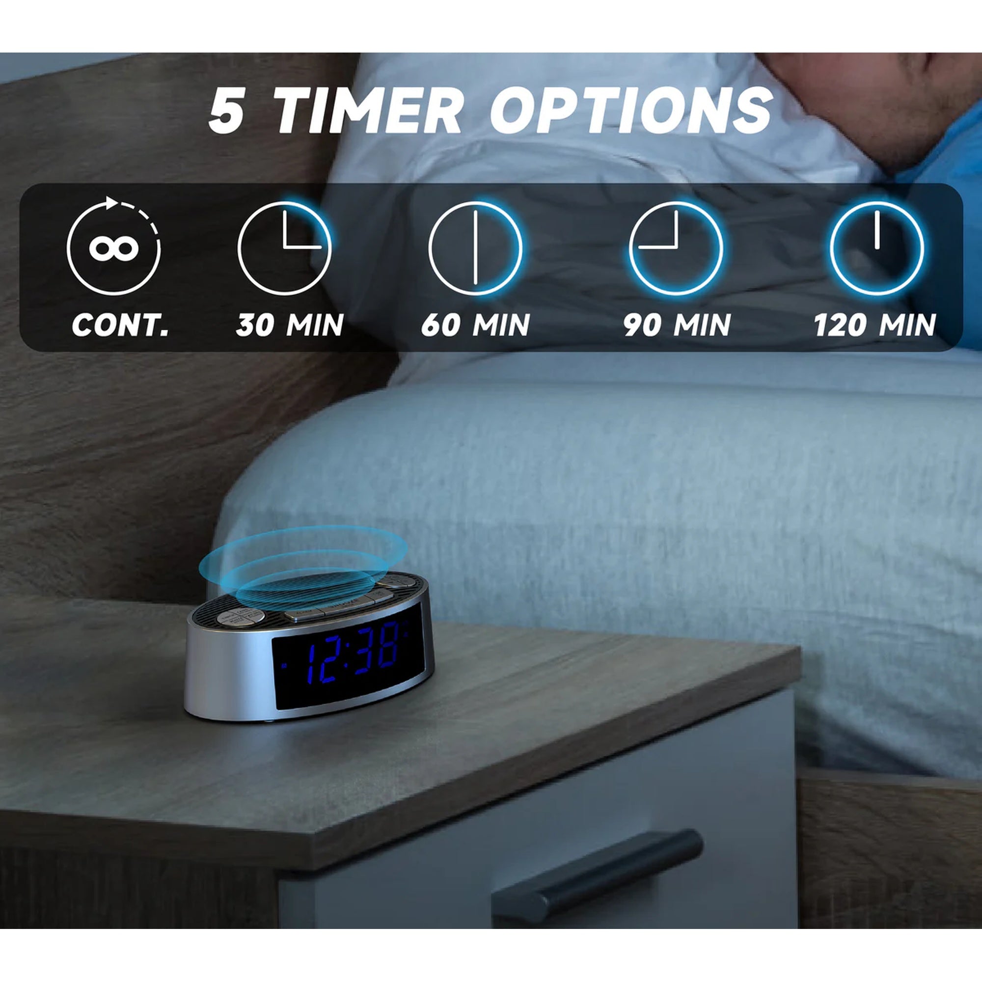 2-in-1 Digital Alarm Clock with White Noise Machine, 20 Soothing Sounds, 5 Timer Options, Dimmable LED Display, Snooze Function, USB-C Charging, for Bedroom and Travel Model 301 Product Code: Alarm_itoma_301