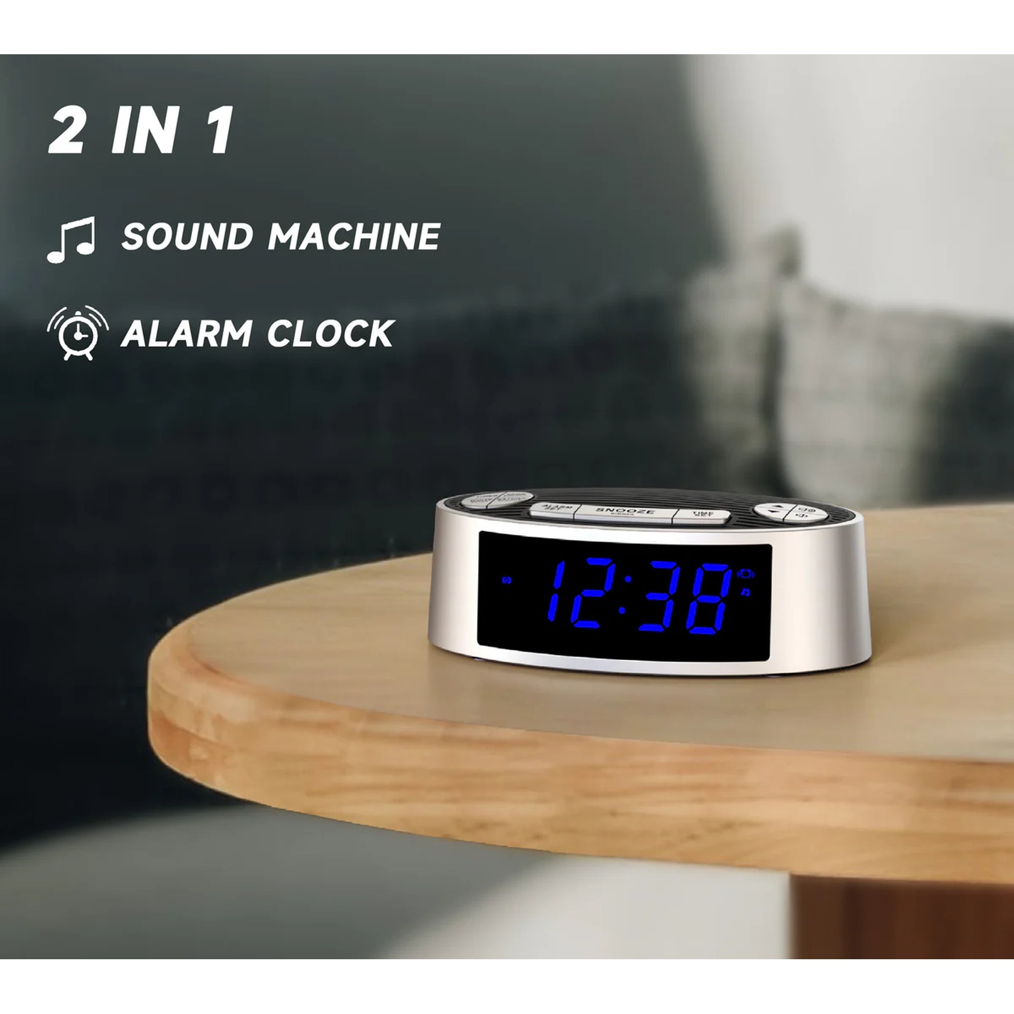 2-in-1 Digital Alarm Clock with White Noise Machine, 20 Soothing Sounds, 5 Timer Options, Dimmable LED Display, Snooze Function, USB-C Charging, for Bedroom and Travel Model 301 Product Code: Alarm_itoma_301