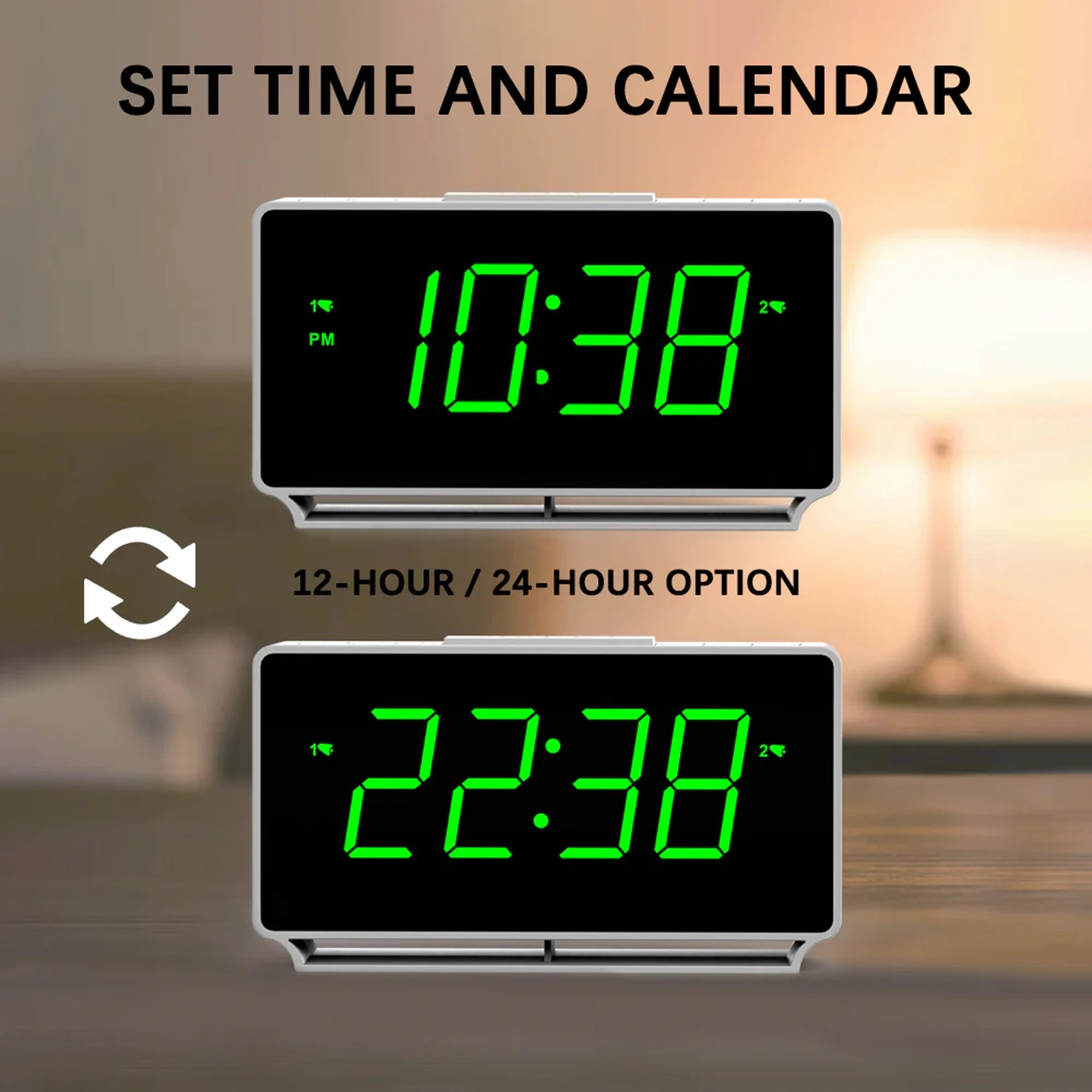 Digital Alarm Clock with Dual Alarms, 7-5-2 Mode, LED Display, USB & Battery Powered, Temperature Display (°C/°F), 4-Level Brightness & 2-Level Night Light Model 3301– White