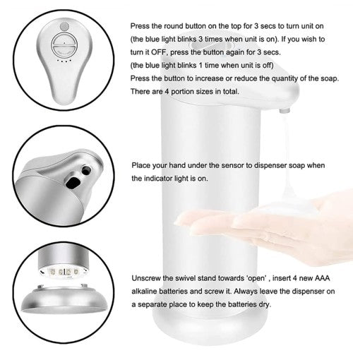 Automatic Soap Dispenser, 300ml Infrared Motion Sensor Foam Soap Dispenser for Home, Kitchen, Bathroom (Silver)