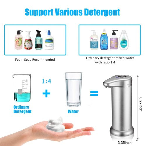 Automatic Soap Dispenser, 300ml Infrared Motion Sensor Foam Soap Dispenser for Home, Kitchen, Bathroom (Silver)