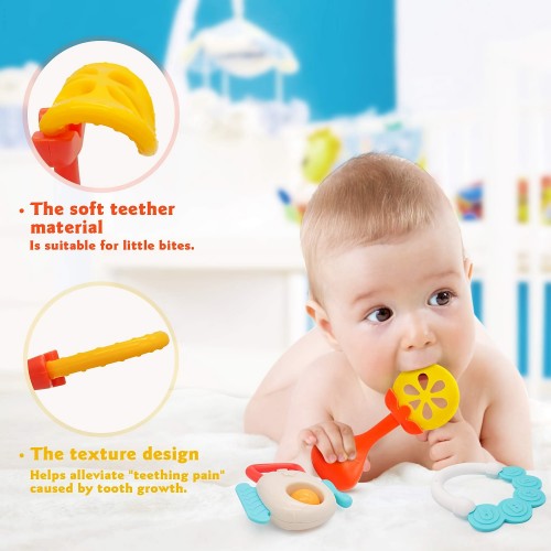 14 PCS Baby Rattles Teether Toy Set, Early Learning & Development Toys with Spin, Grab, Shake for Babies, 3 6 9 12 Months