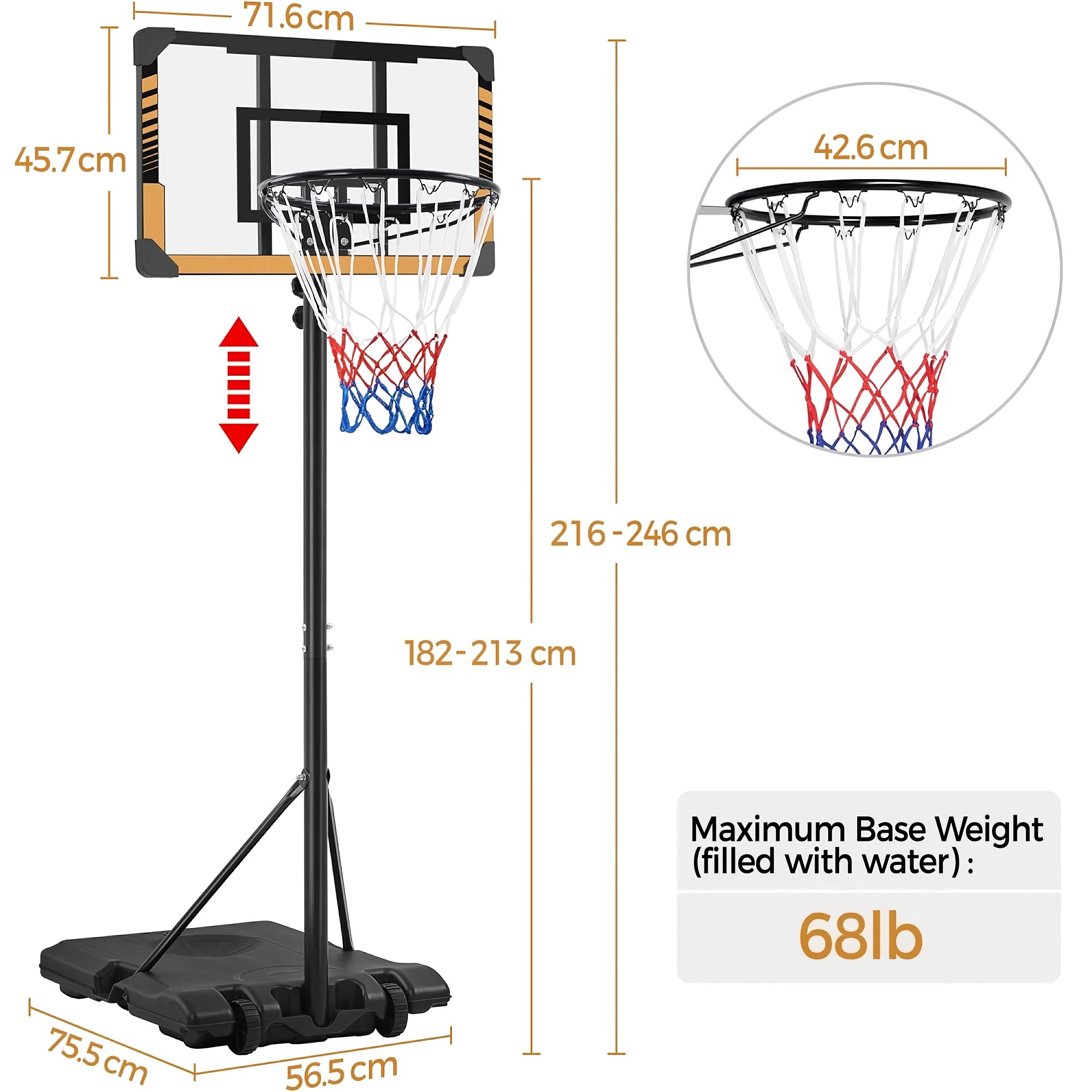 6-7ft Kids Basketball Hoop, Portable Adjustable Height Basketball Set with Wheels, 28 inch Backboard for Kids, Ages 4-10 - 592487