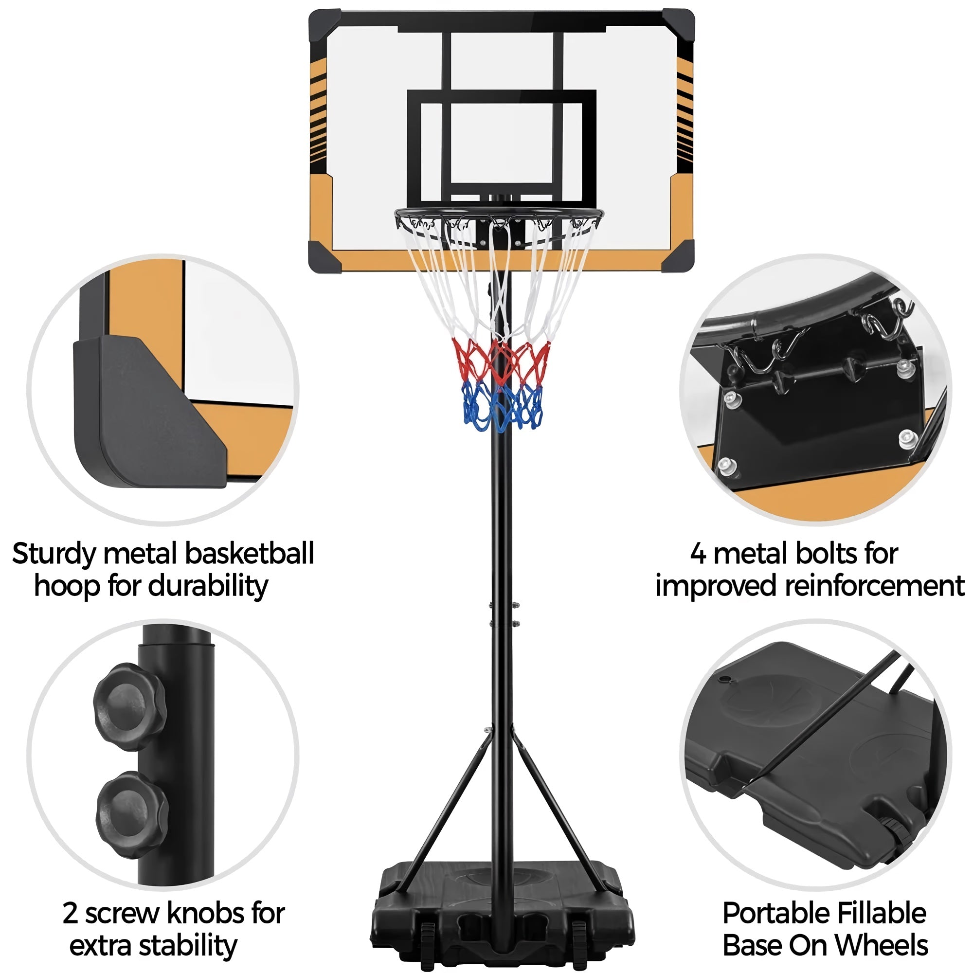 6-7ft Kids Basketball Hoop, Portable Adjustable Height Basketball Set with Wheels, 28 inch Backboard for Kids, Ages 4-10 - 592487