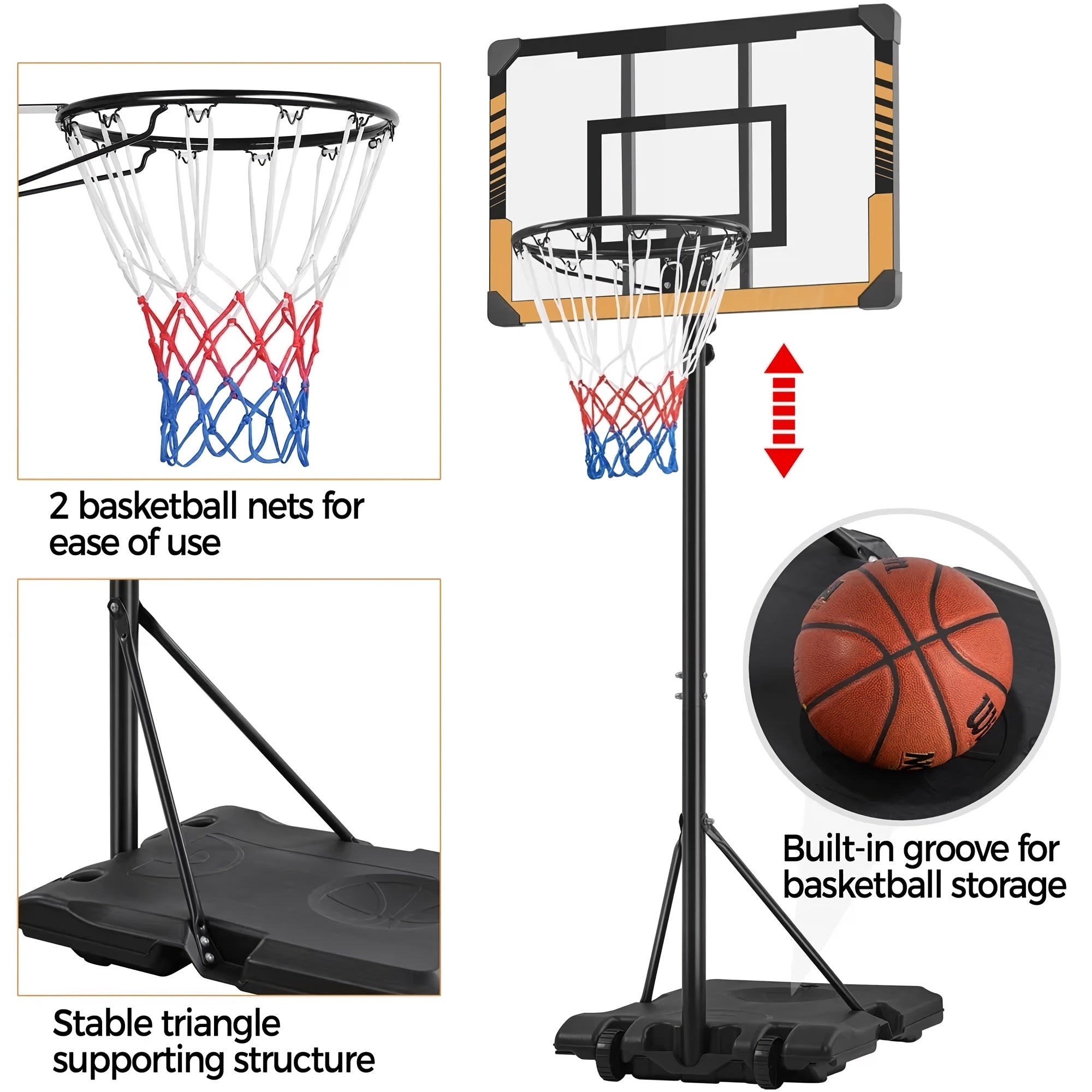 6-7ft Kids Basketball Hoop, Portable Adjustable Height Basketball Set with Wheels, 28 inch Backboard for Kids, Ages 4-10 - 592487