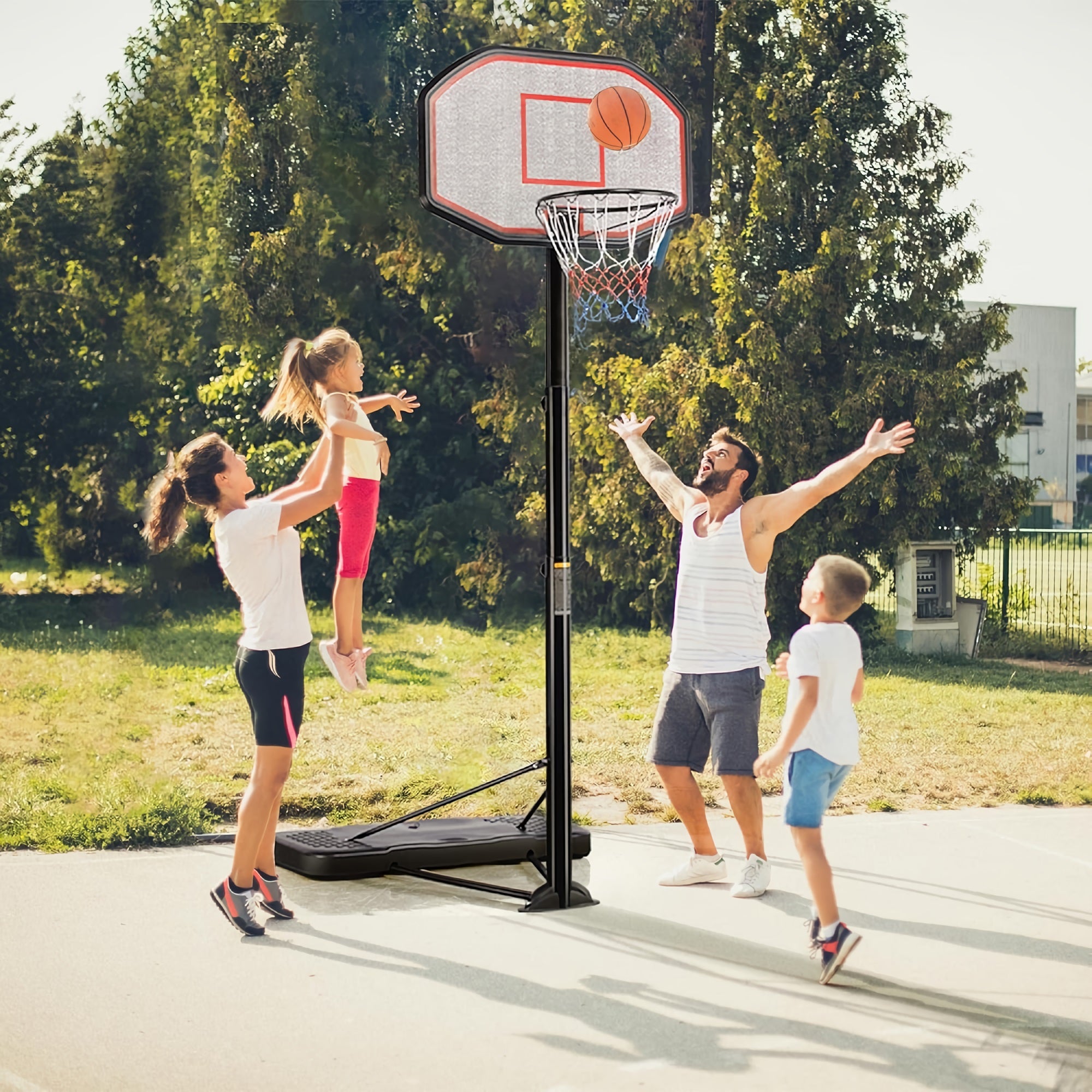 7-10ft Basketball Hoop, Portable Adjustable Height Basketball Set with Wheels, 43 inch Backboard for Youth and Adults - 611312
