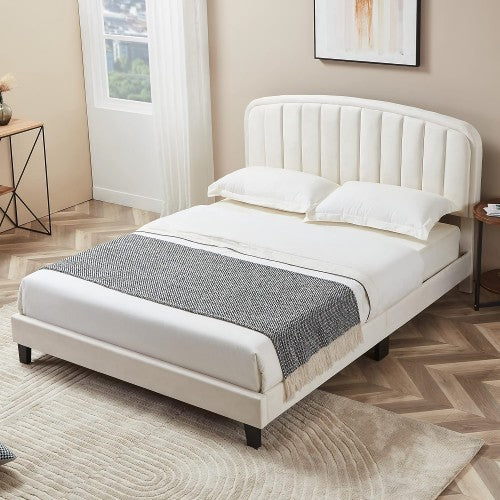 Upholstered Velvet Platform Bed with Adjustable Headboard, Wood Slat Support, No Box Spring Needed