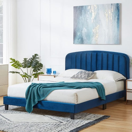 Upholstered Velvet Platform Bed with Adjustable Headboard, Wood Slat Support, No Box Spring Needed