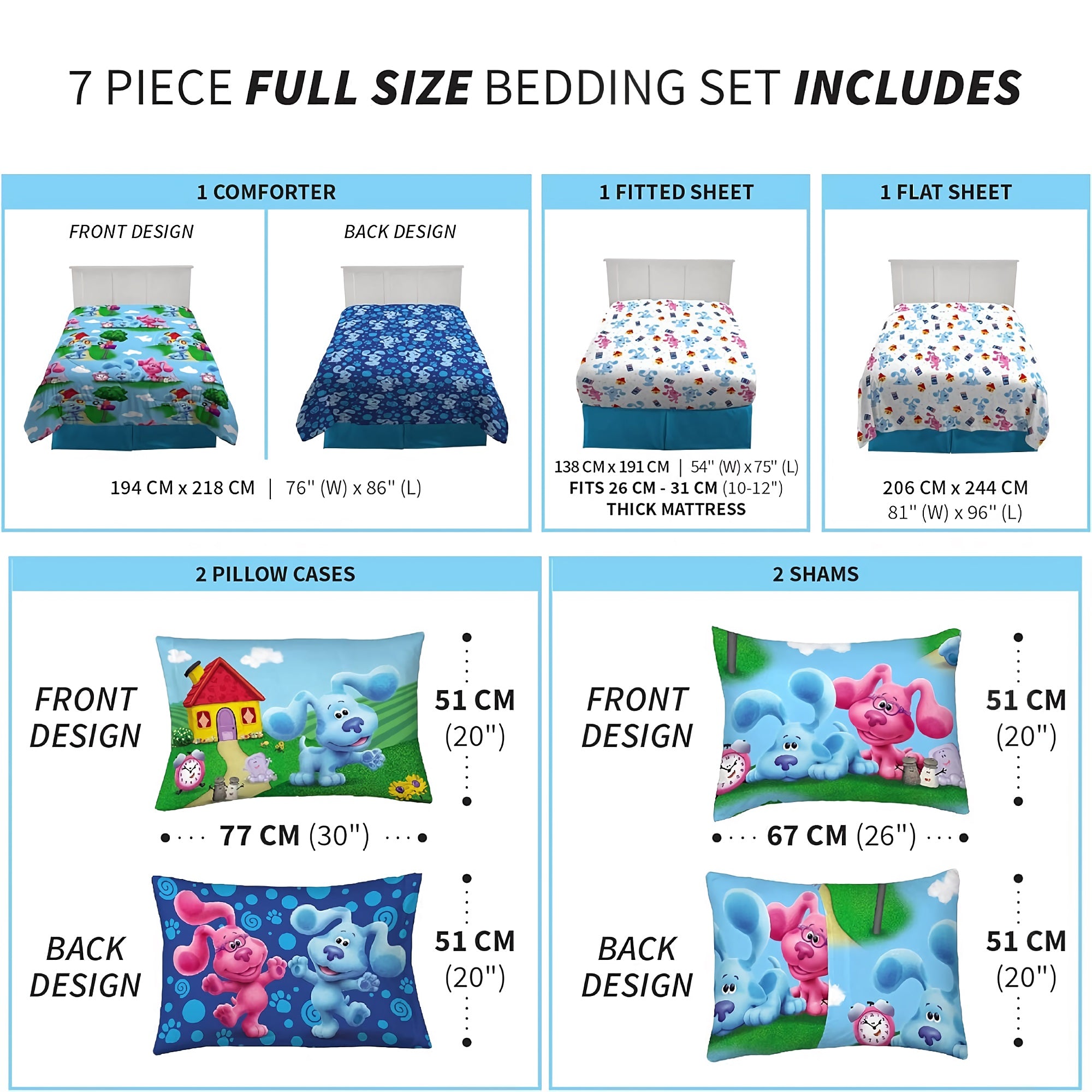 7-Piece Kids Bedding Sheet Set with Comforter, Full Size Super Soft Microfiber for Full Size Bed - DF5208