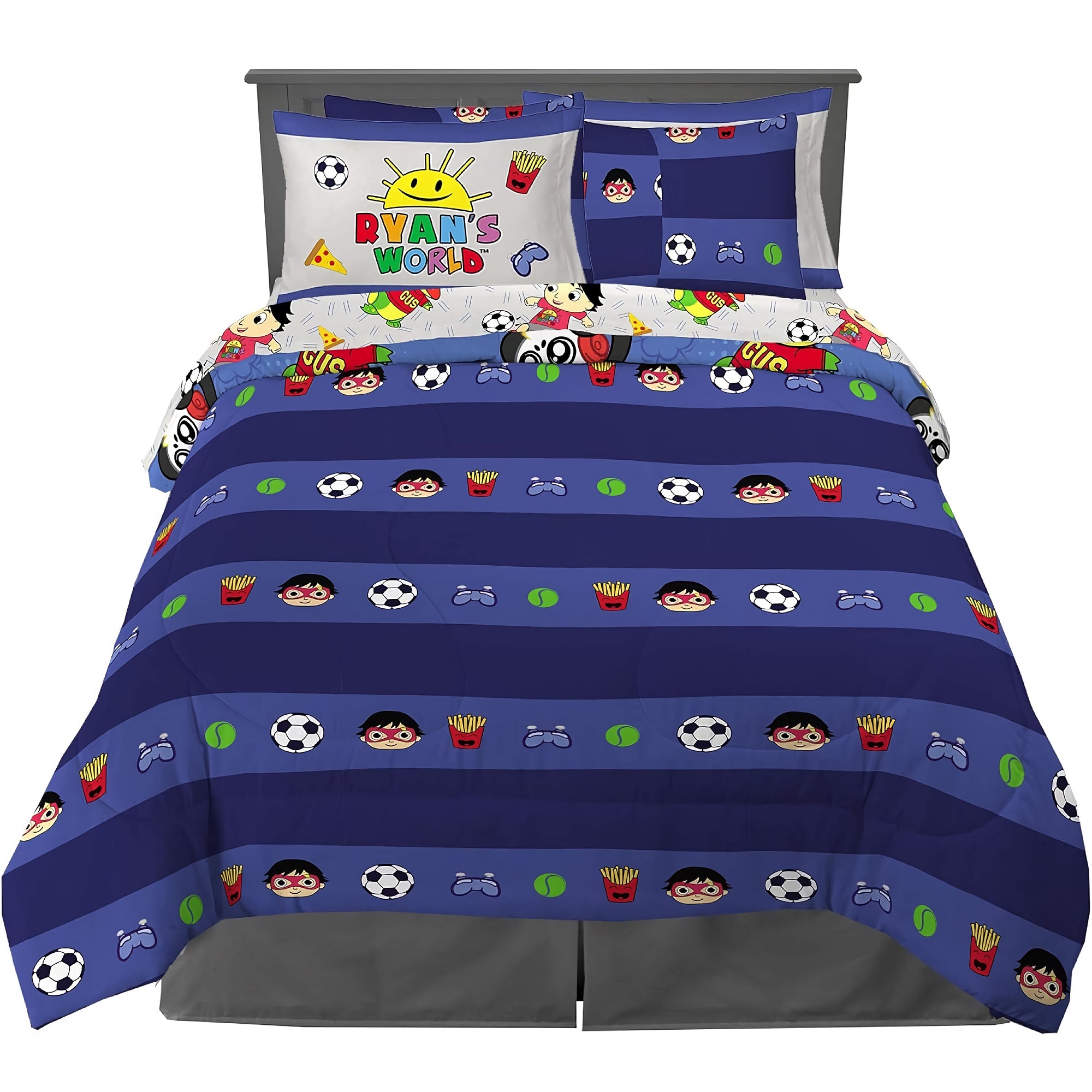 7-Piece Kids Bedding Sheet Set, Full Size, Cartoon Soft Microfiber Comforter, Fitted Sheet, 2 Pillowcases, 2 Shams for Full Bed - DT2538