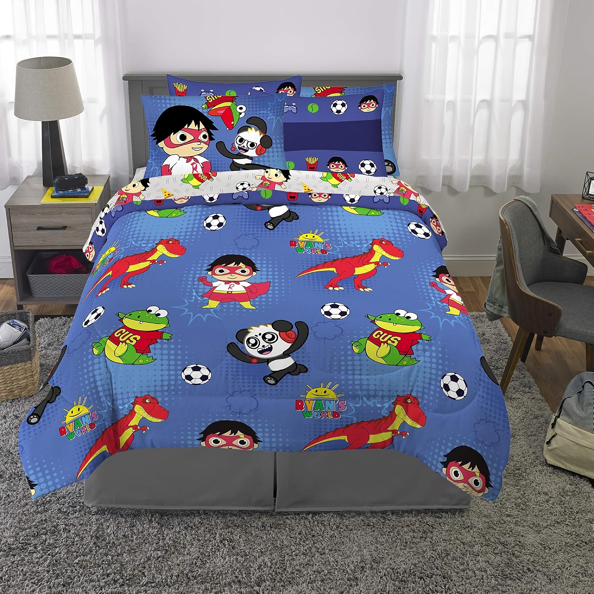 7-Piece Kids Bedding Sheet Set, Full Size, Cartoon Soft Microfiber Comforter, Fitted Sheet, 2 Pillowcases, 2 Shams for Full Bed - DT2538