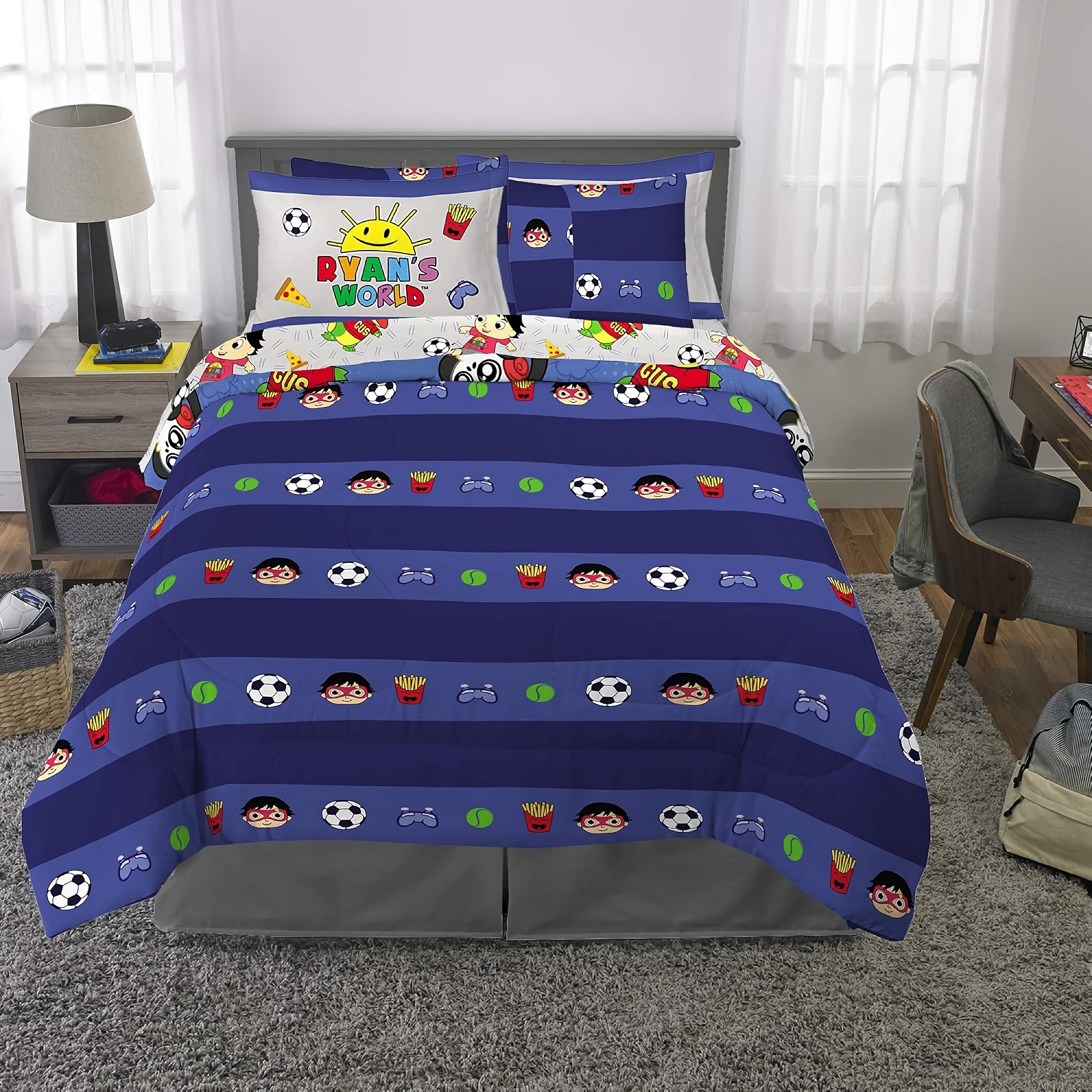 7-Piece Kids Bedding Sheet Set, Full Size, Cartoon Soft Microfiber Comforter, Fitted Sheet, 2 Pillowcases, 2 Shams for Full Bed - DT2538