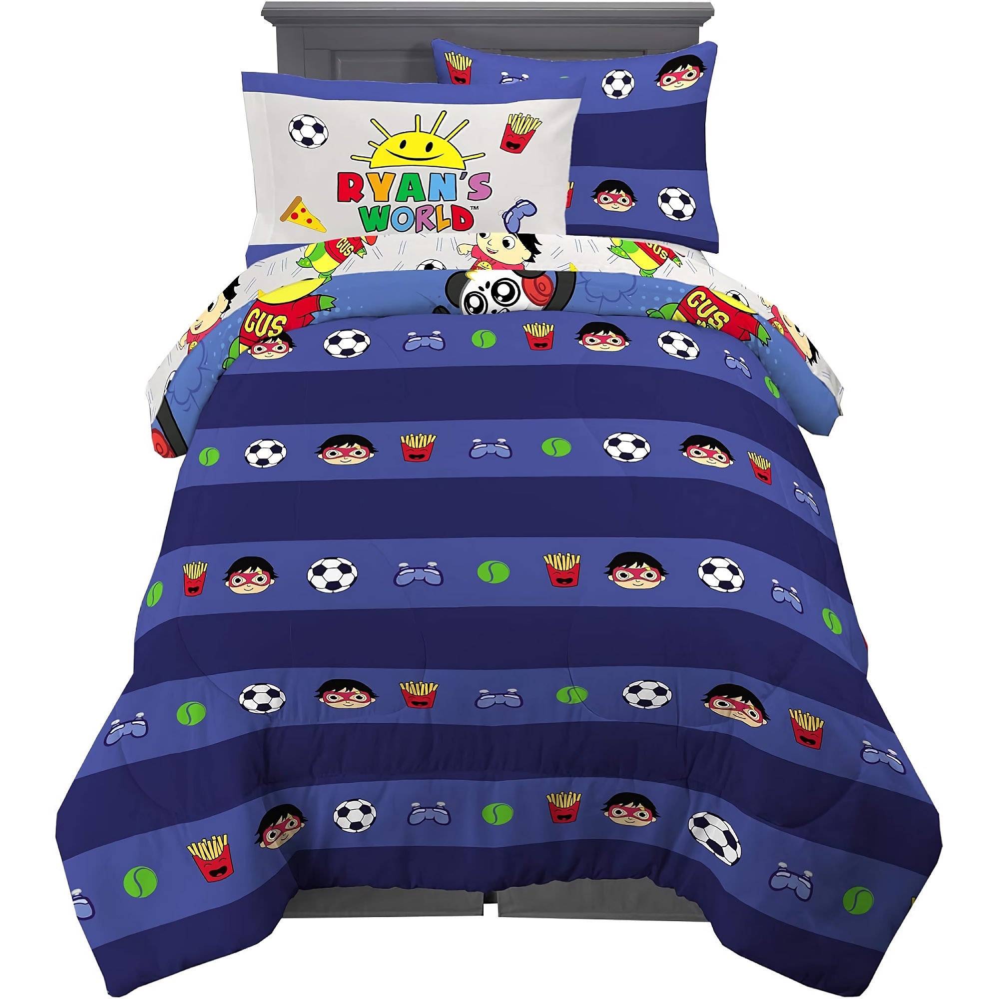 5-Piece Kids Bedding Sheet Set, Twin Size, Cartoon Soft Microfiber Comforter, Fitted Sheet, Pillowcase, Sham for Twin Bed - DT2538