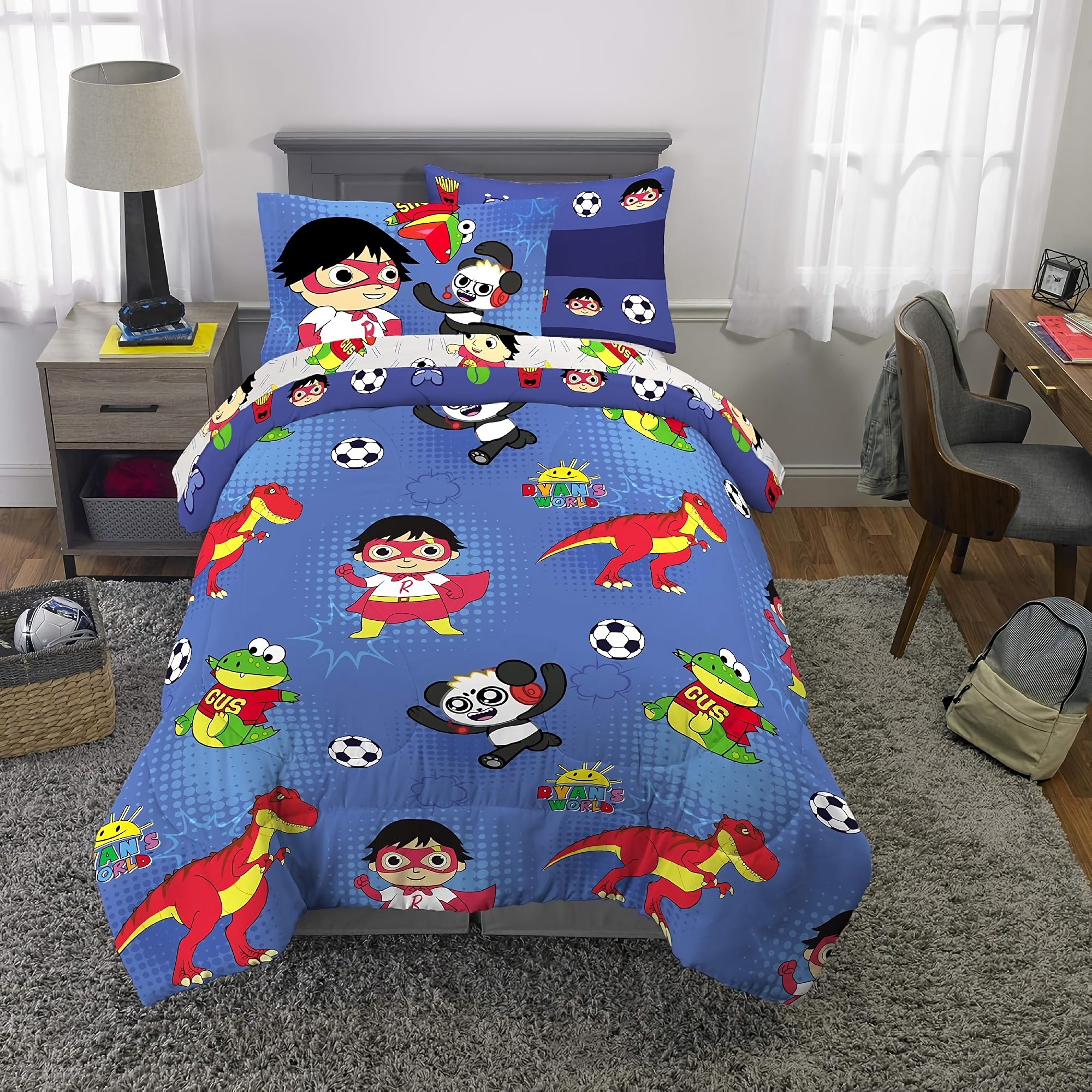 5-Piece Kids Bedding Sheet Set, Twin Size, Cartoon Soft Microfiber Comforter, Fitted Sheet, Pillowcase, Sham for Twin Bed - DT2538