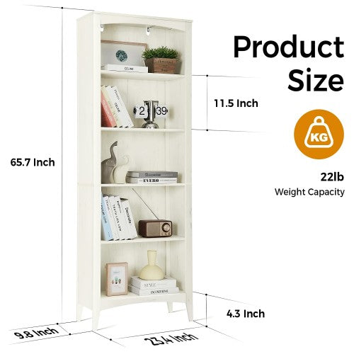 5 Tier Wooden Bookcase, 167 cm H Open Display Bookshelf with Storage Shelves for Home, Bedroom, Office