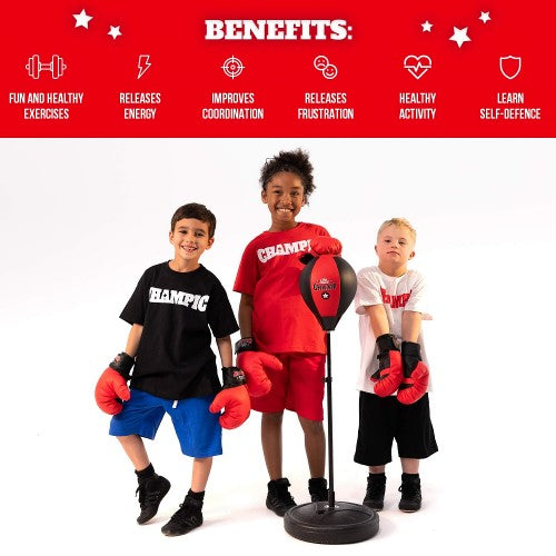 Children Boxing Set, Indoor Outdoor Punching Ball Bag with Adjustable Stand, Gloves, Training Pads for Kids 3-10 Years Old