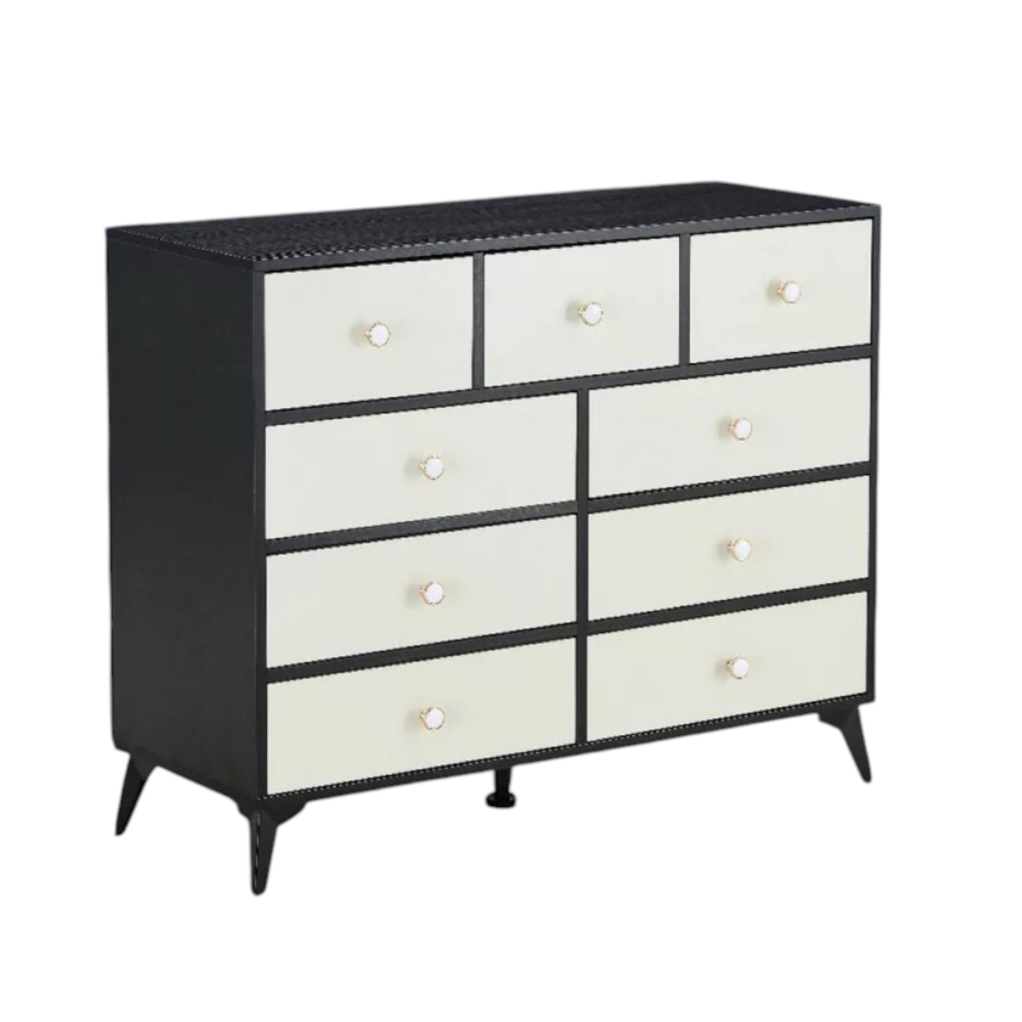9-Drawer Storage Cabinet, Dresser Organizer with Wood Desktop, White Drawer Panels (Black) - BC-02-BLK