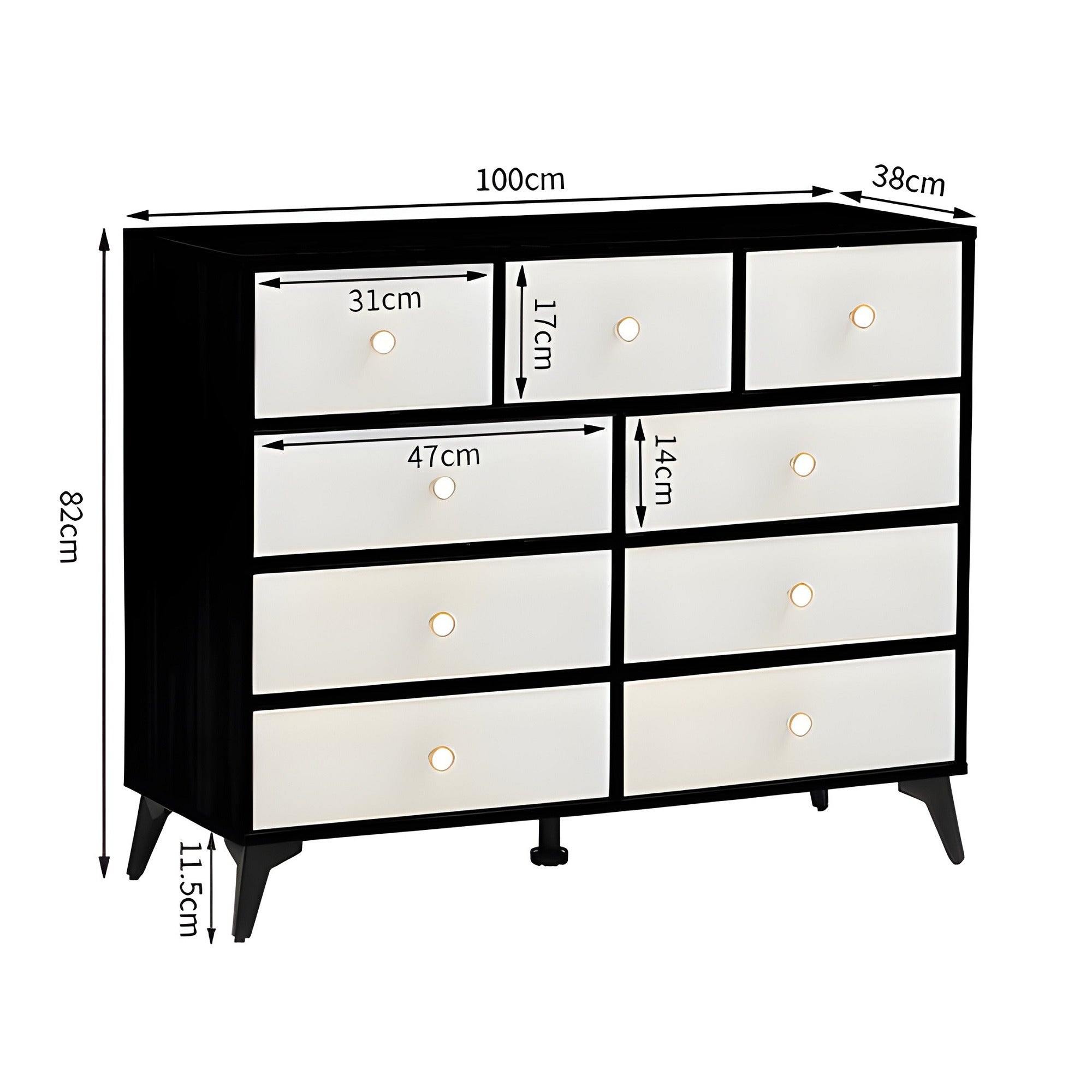 9-Drawer Storage Cabinet, Dresser Organizer with Wood Desktop, White Drawer Panels (Black) - BC-02-BLK