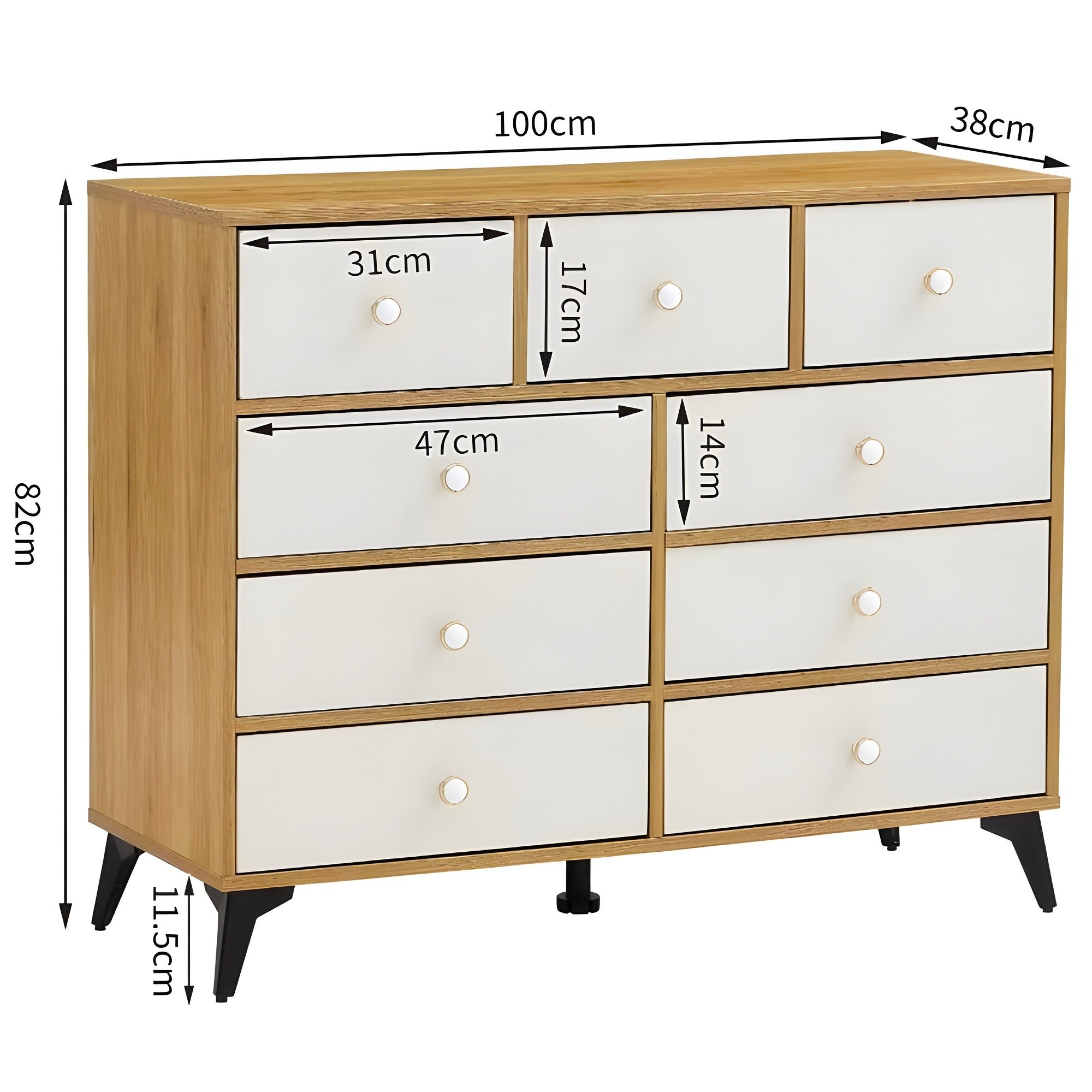 9-Drawer Storage Cabinet, Dresser Organizer with Wood Desktop, White Drawer Panels (Natural) - BC-02-NW
