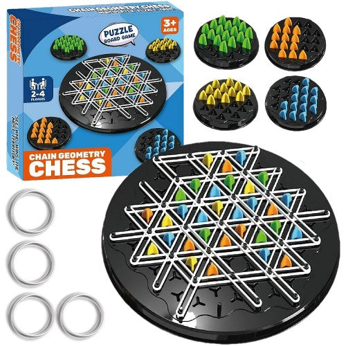 Chain Geometry Chess, Chain Triangle Puzzle Board Game, 2 to 4 Players Strategy Game for Kids, Adults, Family