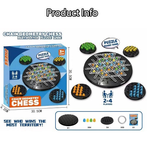 Chain Geometry Chess, Chain Triangle Puzzle Board Game, 2 to 4 Players Strategy Game for Kids, Adults, Family