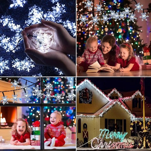 Christmas Snowflake String Lights, 6M Battery Operated String Lights with 40 LED, Battery Operated for Home, Indoor, Outdoor