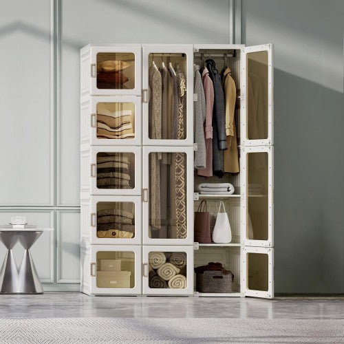 ANTBOX Portable Closet, Foldable Wardrobe Storage Clothing Organizer with Magnetic Doors, 11 Doors 2 Hangers - WT15-D11-H2(C)