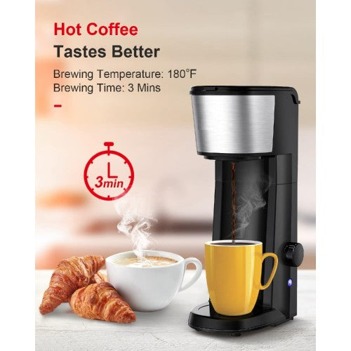 BONSEN KITCHEN Single Serve Coffee Maker, 14oz Compact Coffee Machine with Auto Shut-Off, Reusable Filter for Ground Coffee, Home, Kitchen, Travel