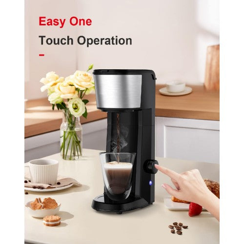 BONSEN KITCHEN Single Serve Coffee Maker, 14oz Compact Coffee Machine with Auto Shut-Off, Reusable Filter for Ground Coffee, Home, Kitchen, Travel