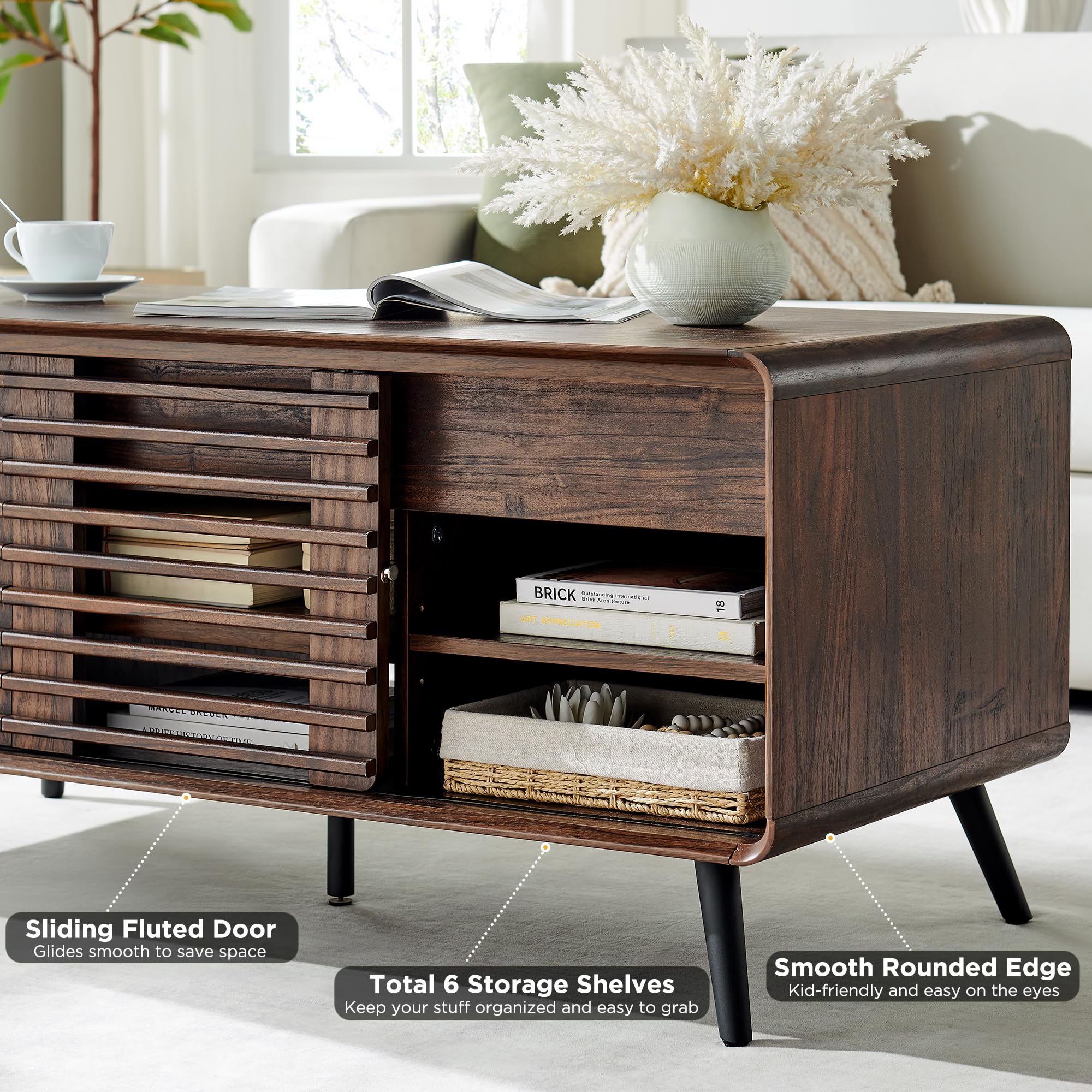 Lift Top Coffee Table, 48 Inch Mid Century Modern Coffee Table