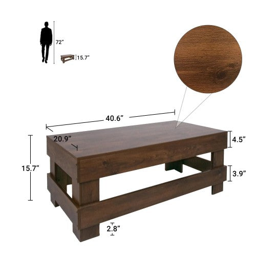ODIKA Craftsman Coffee Table, 103cm Wooden Center Table for Home, Living Room