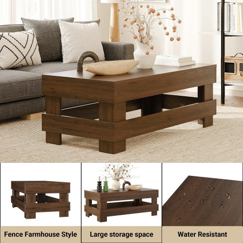 ODIKA Craftsman Coffee Table, 103cm Wooden Center Table for Home, Living Room