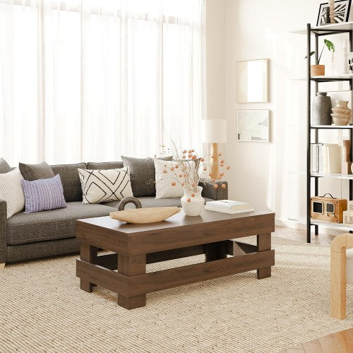 ODIKA Craftsman Coffee Table, 103cm Wooden Center Table for Home, Living Room