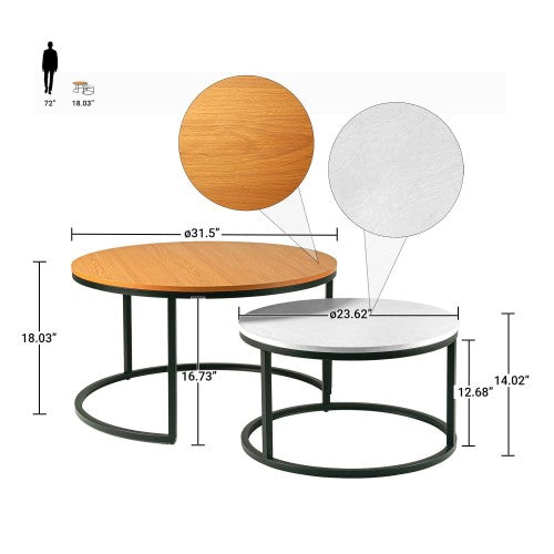 ODIKA 2-Piece Coffee Table Set, Modern Two Tone Nesting Coffee Tables with Industrial Wood Finish, Metal Frame for Home, Living Room