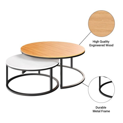 ODIKA 2-Piece Coffee Table Set, Modern Two Tone Nesting Coffee Tables with Industrial Wood Finish, Metal Frame for Home, Living Room
