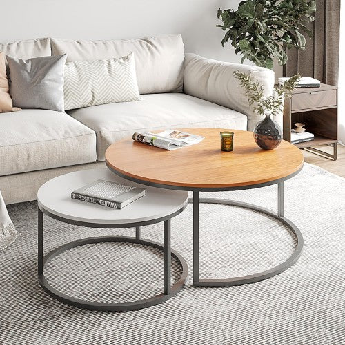 ODIKA 2-Piece Coffee Table Set, Modern Two Tone Nesting Coffee Tables with Industrial Wood Finish, Metal Frame for Home, Living Room
