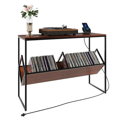 ODIKA Console Table, 109cm Industrial Millwork Wood Entryway Table with Power Outlets and USB Ports for Home, Entryway, Living Room, Office