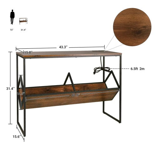 ODIKA Console Table, 109cm Industrial Millwork Wood Entryway Table with Power Outlets and USB Ports for Home, Entryway, Living Room, Office