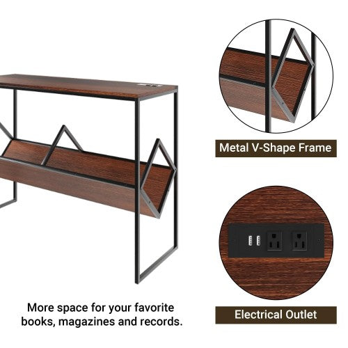 ODIKA Console Table, 109cm Industrial Millwork Wood Entryway Table with Power Outlets and USB Ports for Home, Entryway, Living Room, Office