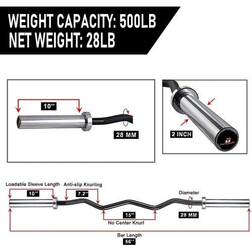 Olympic Curl Bar, 56 inch EZ Curl Barbell, 500 LB Weight Capacity Lifting Bar for Strength Training, Biceps Curl and Triceps Extensions - 1026797