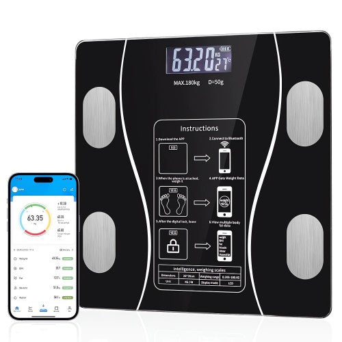 Digital Weight Scale, Bluetooth Body Scale with 13 Body Composition Analyzer, LED Display, Mobile APP (Black)