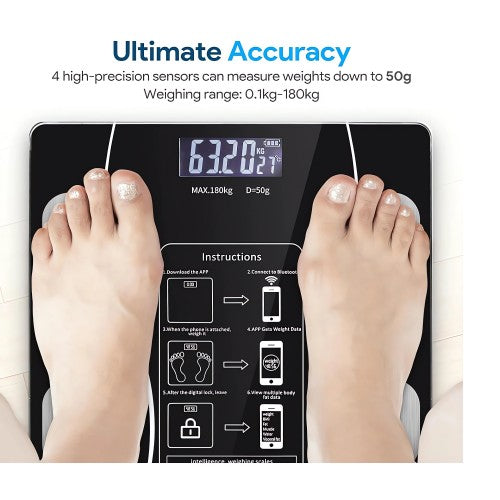 Digital Weight Scale, Bluetooth Body Scale with 13 Body Composition Analyzer, LED Display, Mobile APP (Black)