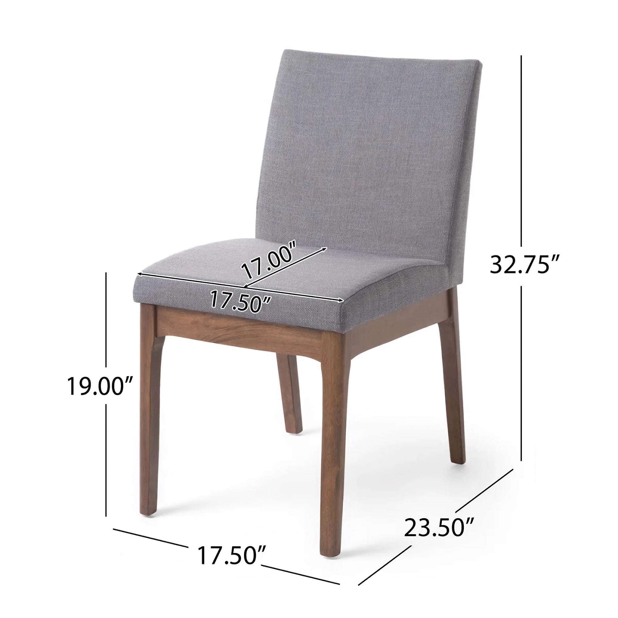 2-Set Upholstered Dining Chair Set, Armless Modern Minimalist Chairs with Rubberwood Legs for Home, Kitchen, Dining Room (Grey) - 00DGY
