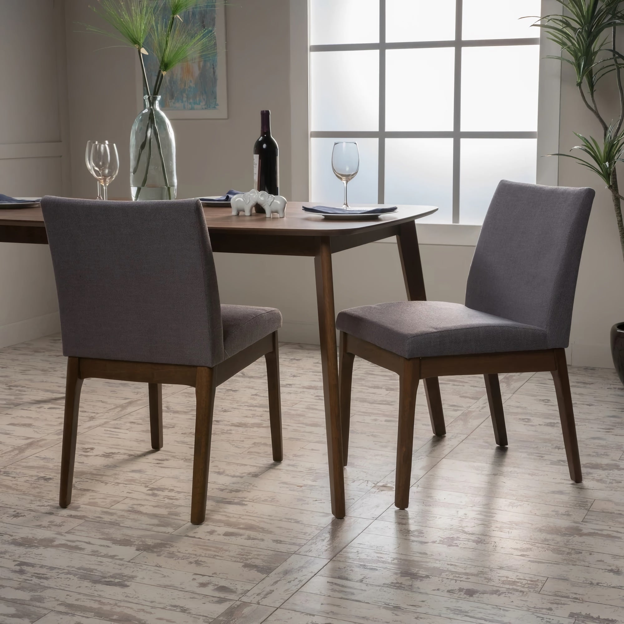 2-Set Upholstered Dining Chair Set, Armless Modern Minimalist Chairs with Rubberwood Legs for Home, Kitchen, Dining Room (Grey) - 00DGY